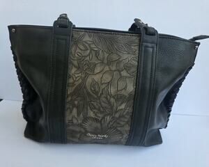 Darcy Marks London Handbag Purse Tote Satchel Brown Gray Floral Pattern Boho